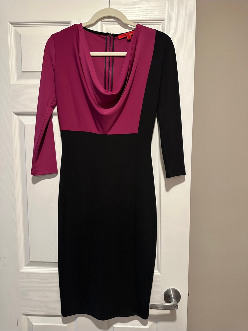 Narciso Rodriguez Magenta and Black Cowl Neck Midi Dress